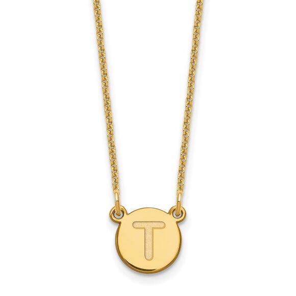 Kazi Luxury 14k Yellow Gold Tiny Circle Block Letter T Initial Necklace - Picture 1 of 2